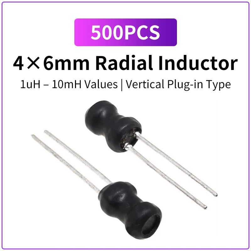 500PCS 4x6mm Radial Inductor 1uH–10MH Plug-in Vertical Choke Coil 1 2.2 3.3 4.7 10 22 33 47 100 220 330 470uH 10MH