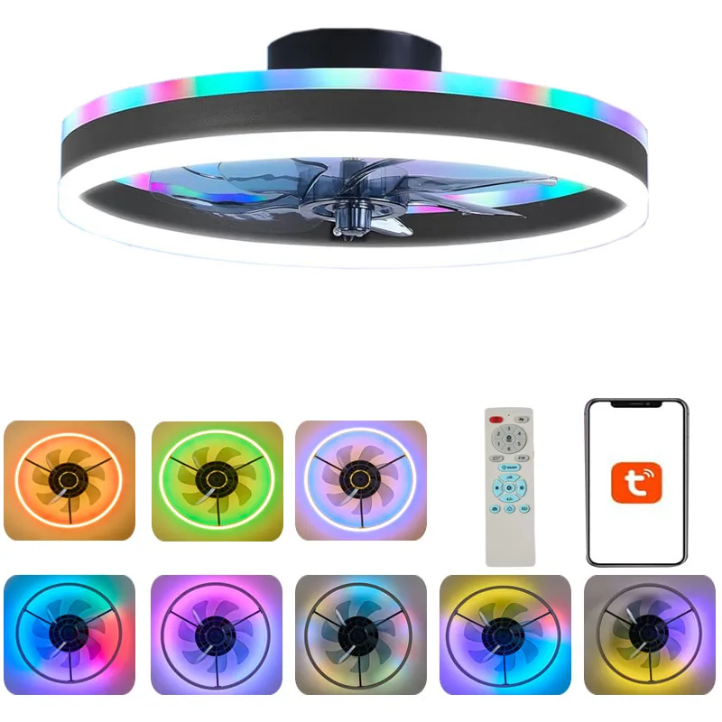 

RGB Smart Ceiling Fan Light 6-speed Fan + Starry Sky Effect, Modern and Low-key Ceiling Fan Light with LED Lights