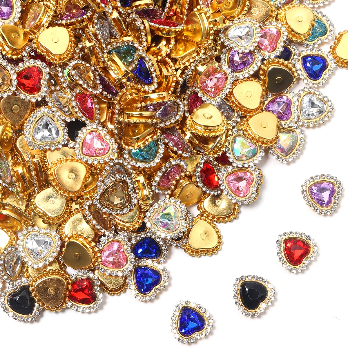 20pcs Pfirsich Herz Acryl Strass mit Goldkralle Nähen auf Perlen Metallbasis Schnalle für DIY Kleidung Haarzubehör Dekorativ