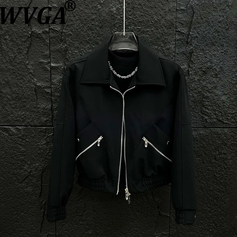 

WVGA Spring Autumn New Man Tide Zipper Design Trendy Turn-Down Collar Short Jacket Niche Chic Casual Long Sleeve Coat Ins W14794