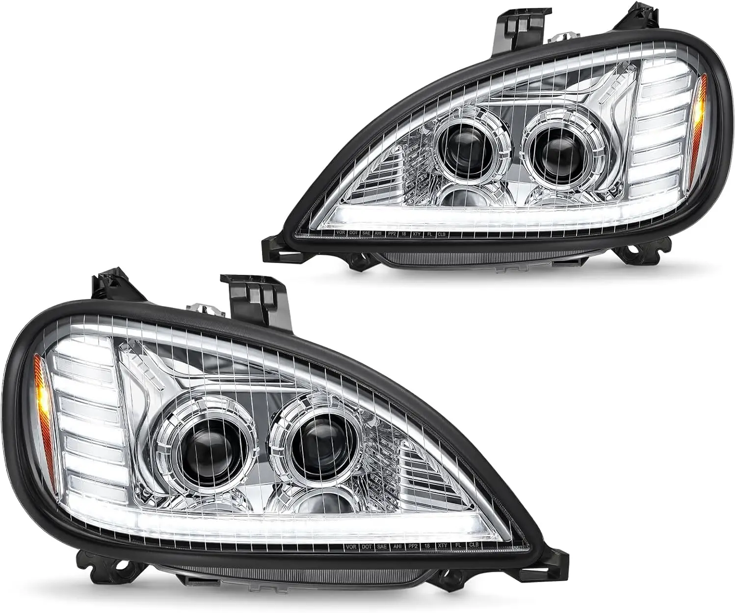 LED Headlight Assembly with Chrome DRL, Start Animation, Sequential Turn Signal, High/Low Beam, Marker Lights, 6500K, IP67, DOT