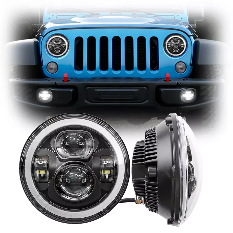 For Jeep wrangler JK 7'' led headlight black chrome Bright  headlamp for car accessories auto lighting systems