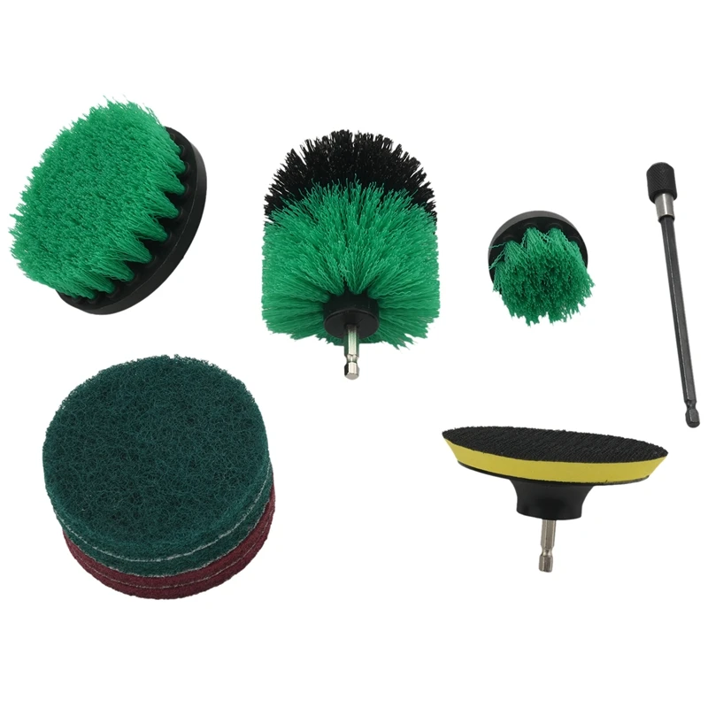 9Pcs Drill Brush Attachment Kit Power Scrubber Drill Brushes With 6 Inch Long Reach Extension For Cleaning Bathroom, Kitchen, Ga