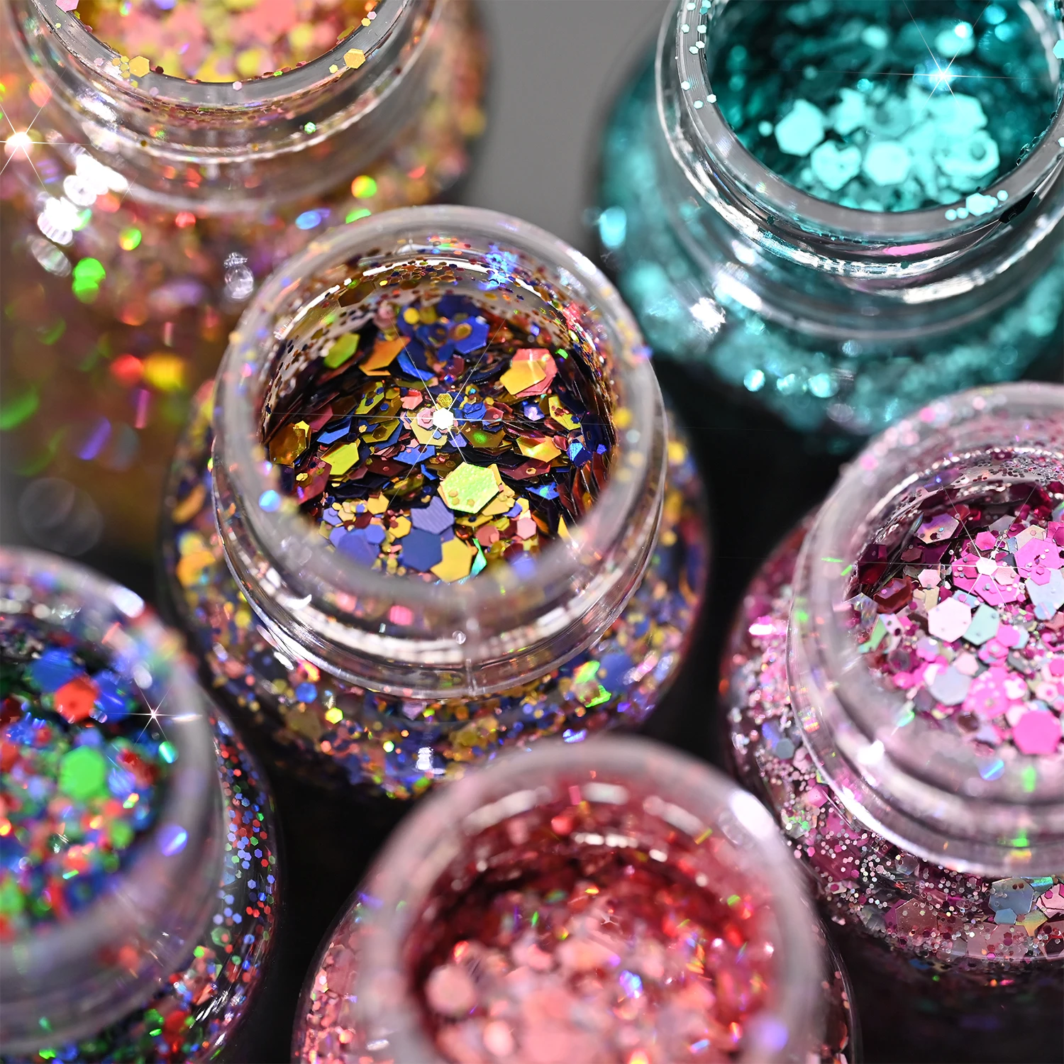 6 Jar/Set Holographic Hexagon Nail Glitter Sequins Mixed Color Shiny Chunky Nail Flakes Resin Nail Decor for Manicure DIY Crafts
