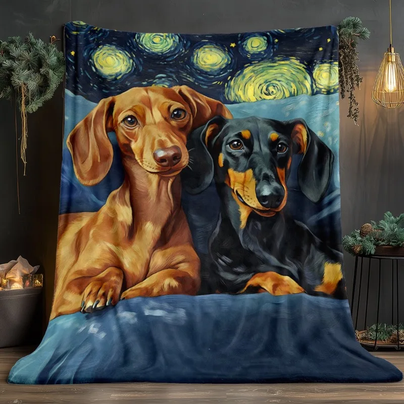 1-teilige künstlerische Dackel-Flanelldecke – weich, warm, leicht, perfekt für Sofas, Betten, Reisen, Camping, Büros