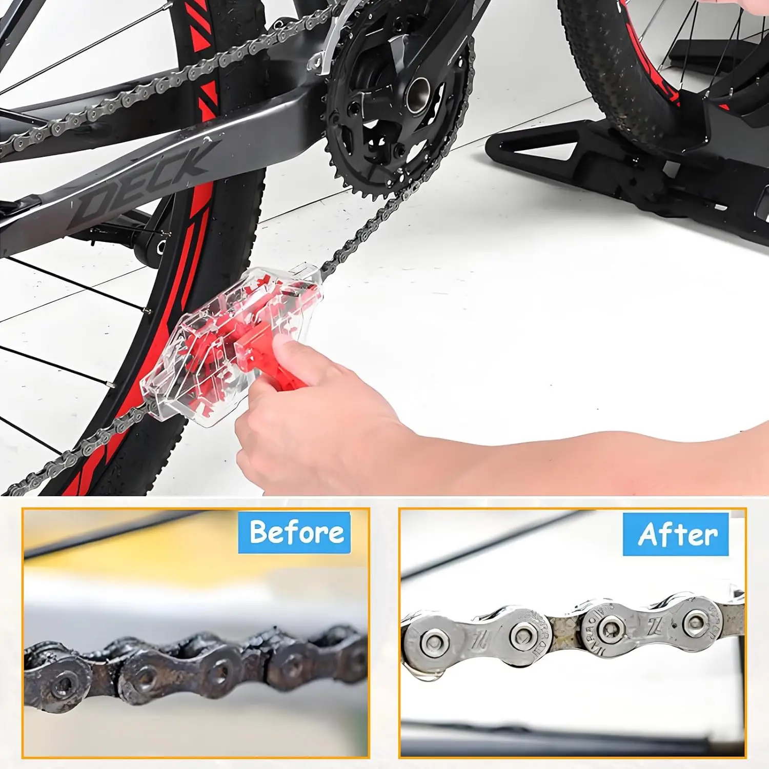 自転車チェーンクリーナーキット、ギアブラシとスクラバー付き自転車チェーン洗浄ブラシセット、ディープクリーニングツール