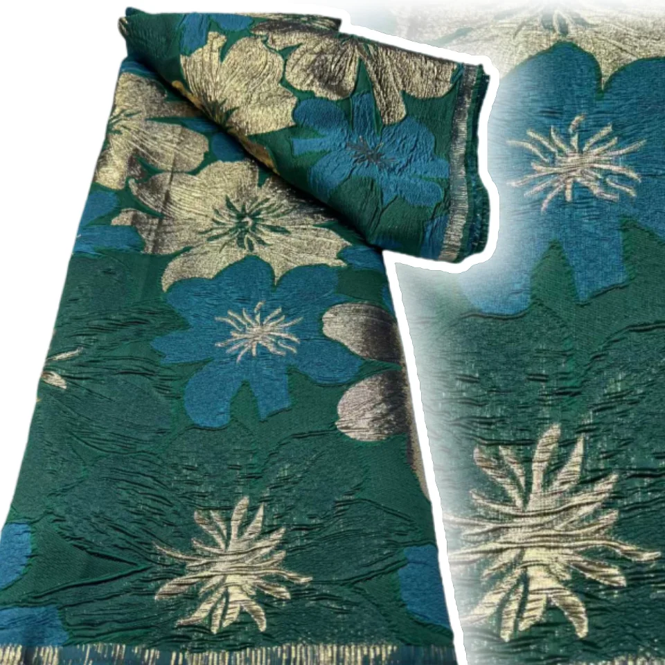 

Green Brocade Lace Fabric 2025 High Quality Jacquard Lace Fabric African Nigerian Lace Fabric 5 Yards for Party Dresses SZ1715
