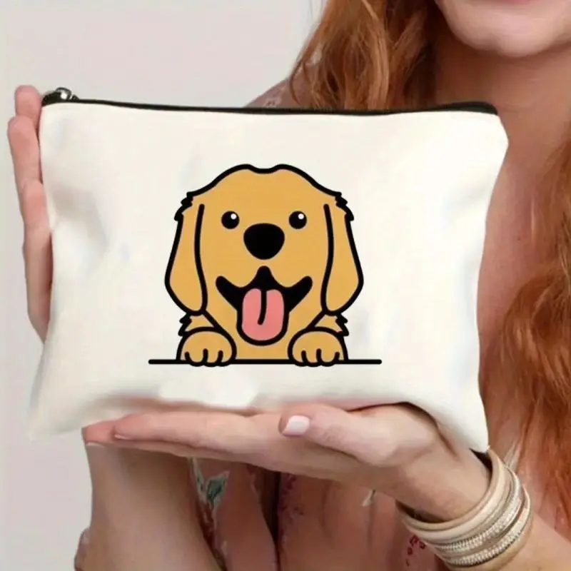 Borsa cosmetica stampata per cani carini per le donne borsa per il trucco in tela di cartone animato borse da viaggio portatili borse con cerniera