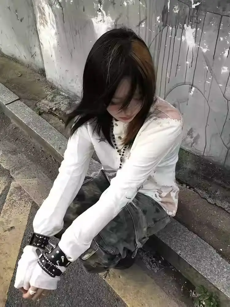 Subculture Retro Women Y2k Long Sleeve T Shirt Streetwear Hip Hop Gothic Harajuku Grunge Tops Punk Tees American 2025 Autumn New