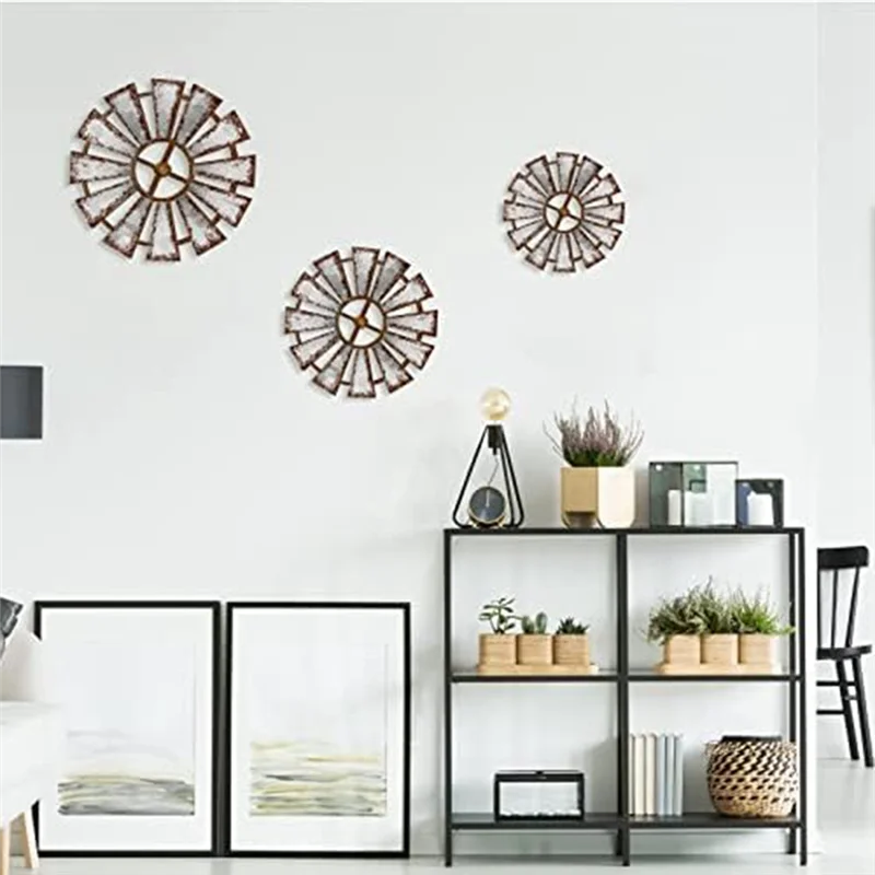 LLCS-3 Uds. Conjunto de decoración de pared de molino de viento de madera, juego de decoración colgante de granja, cocina de madera campestre, escultura rústica para sala de estar