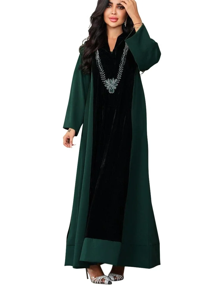 Muslim Dress for Women Diamond Elegant Vestidos Largos Eid Ramadan Abaya Long Dress Belt Kaftan Dubai Turkey Robe Jalabiya 2024