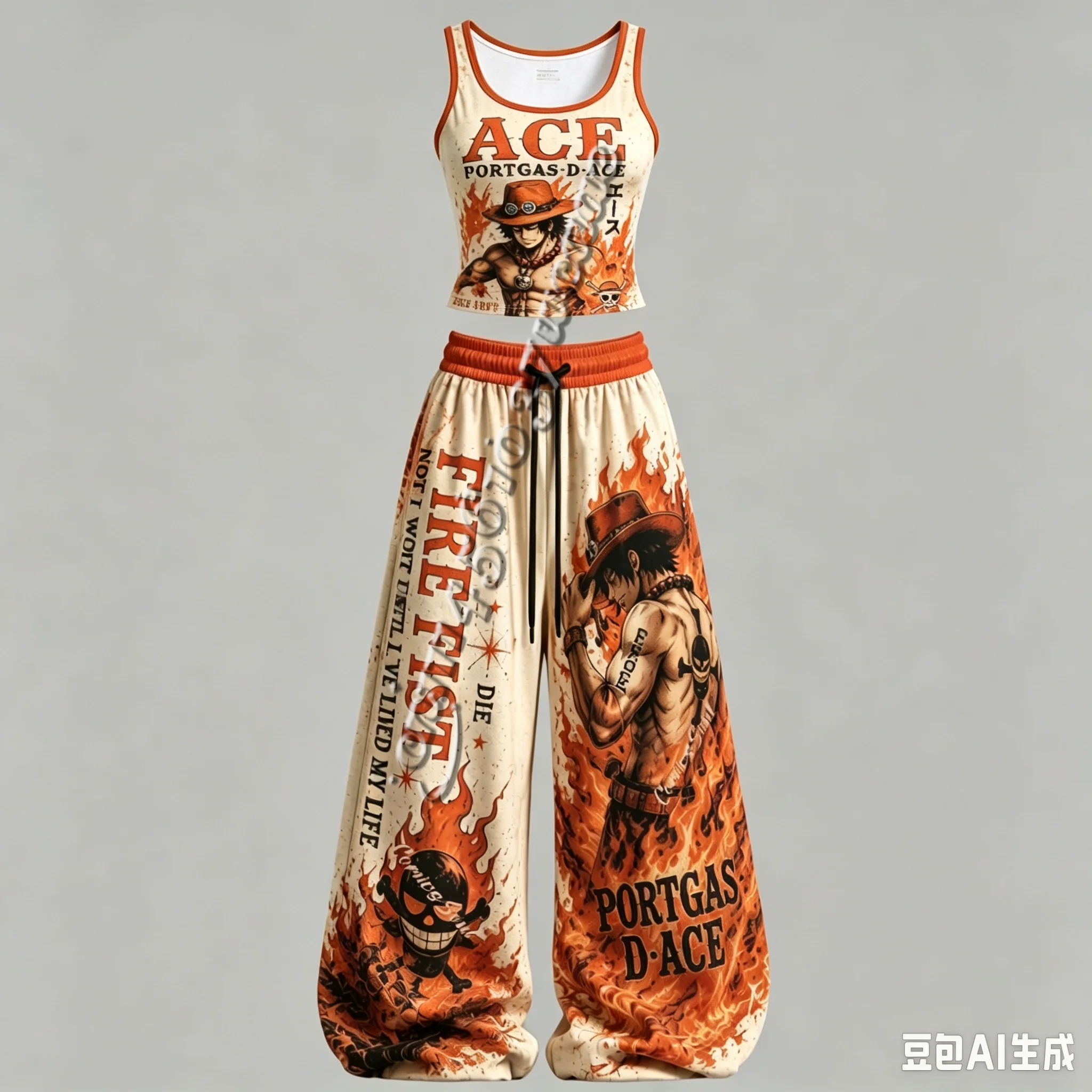 26/27 Neues One Piece Anime-Charakter Tanktop und Weite Hose Set für Männer und Frauen, Unisex Casual 2-Teiliges Outfit, Familienoutfit