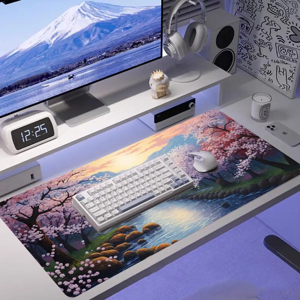 

Pink cherry blossoms Mouse Pad Large extended gaming mouse pad with non-slip rubber base for full deskkeyboard and mouse