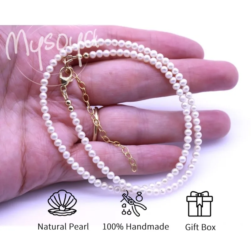 

MYSOYA Ожерелье из белого пресноводного жемчуга 3-4 мм с подарочной коробкой, для нее/жума, дня рождения/свадьбы/Рождества/новогодние подарки