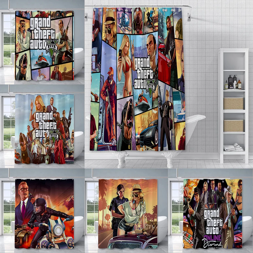 Game Grand Theft Auto Shower Curtain Waterproof Polyester Fabric Paint Bath Curtains Home Bathroom Decor Curtain With Hook