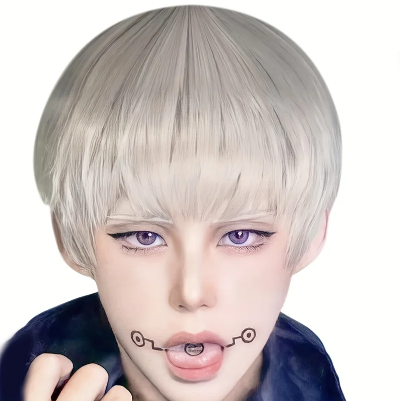 

12Inch Synthetic Hair Short Straight Silver Gray Anime Cosplay Wig For Halloween