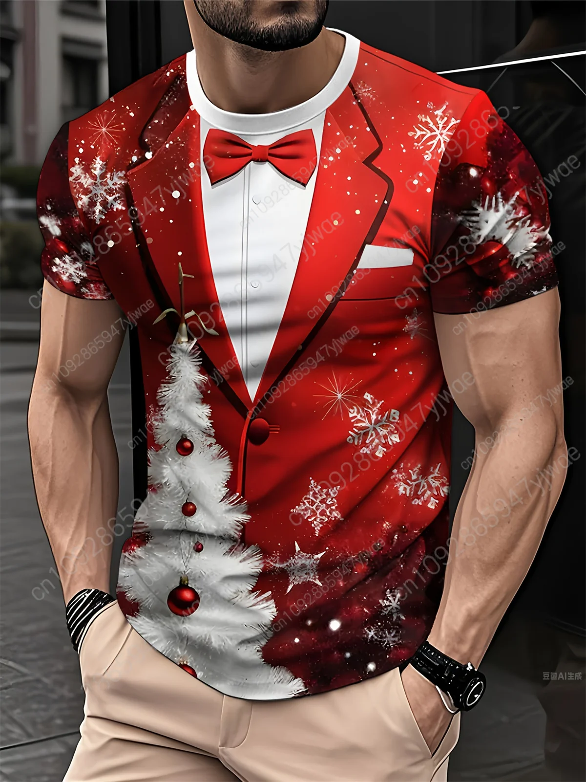 2025 عيد الميلاد جديد الرجال سانتا كلوز تي شيرت هدية عطلة ثلاثية الأبعاد تي شيرت مطبوع الجولة الرقبة موضة الشارع الشهير تي شيرت رجالي #6