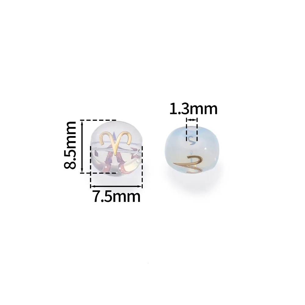 1pcs/1g 12 Zodiac Glass Beads Inner Color Starry Square Sugar Beads Transparent Gold Stamped Symbols Loose Beads DIY Craft