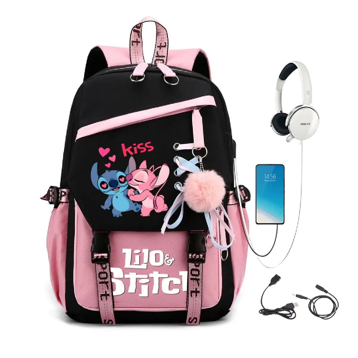 

Cute Cartoon Stitch Schoolbags For Girls Boys USB Charging Bag Large Capacity Laptop Disney Stitch Backpack Women Men Travel Bag