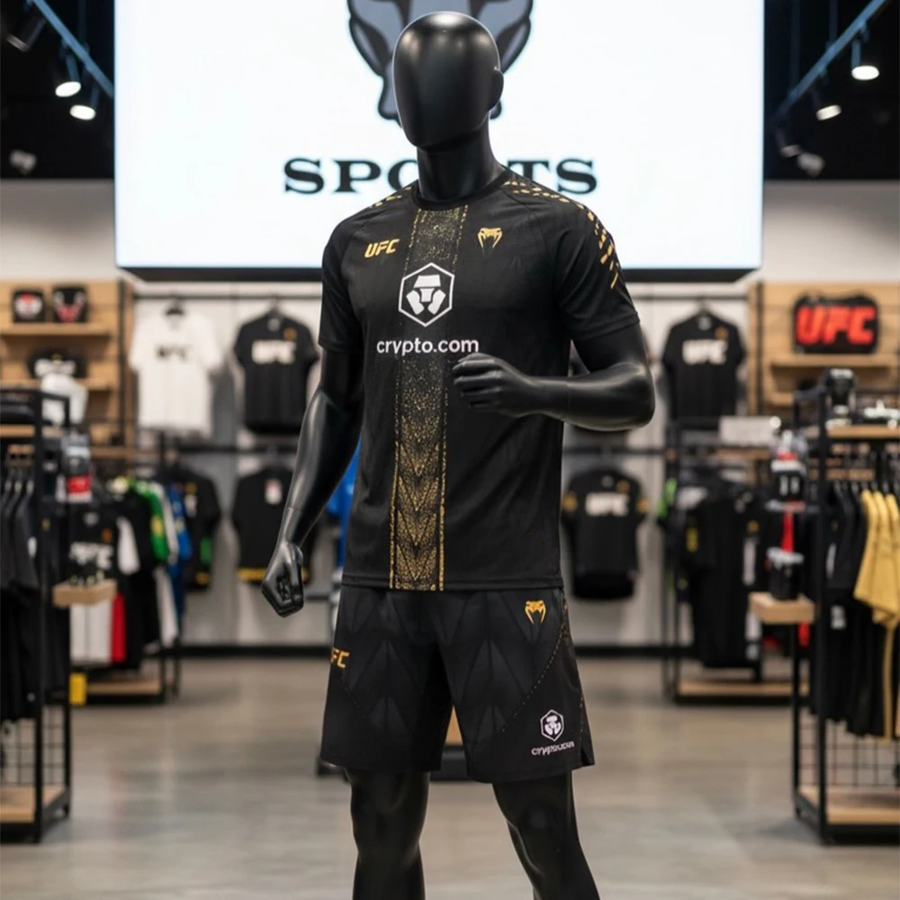 

Новинка 2026, черная/золотая футболка UFC Fight Night, шорты, мужские и женские шорты MMA, большой дышащий быстросохнущий тренировочный комплект для бокса с джиу-джитсу