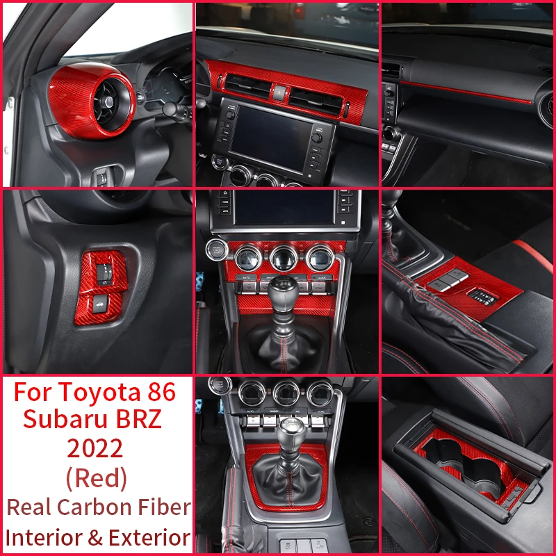 For Toyota 86 For Subaru BRZ 2022 Car Interior Center Control Panel Door Decoration Sticker Red Real Carbon Fiber Accessories