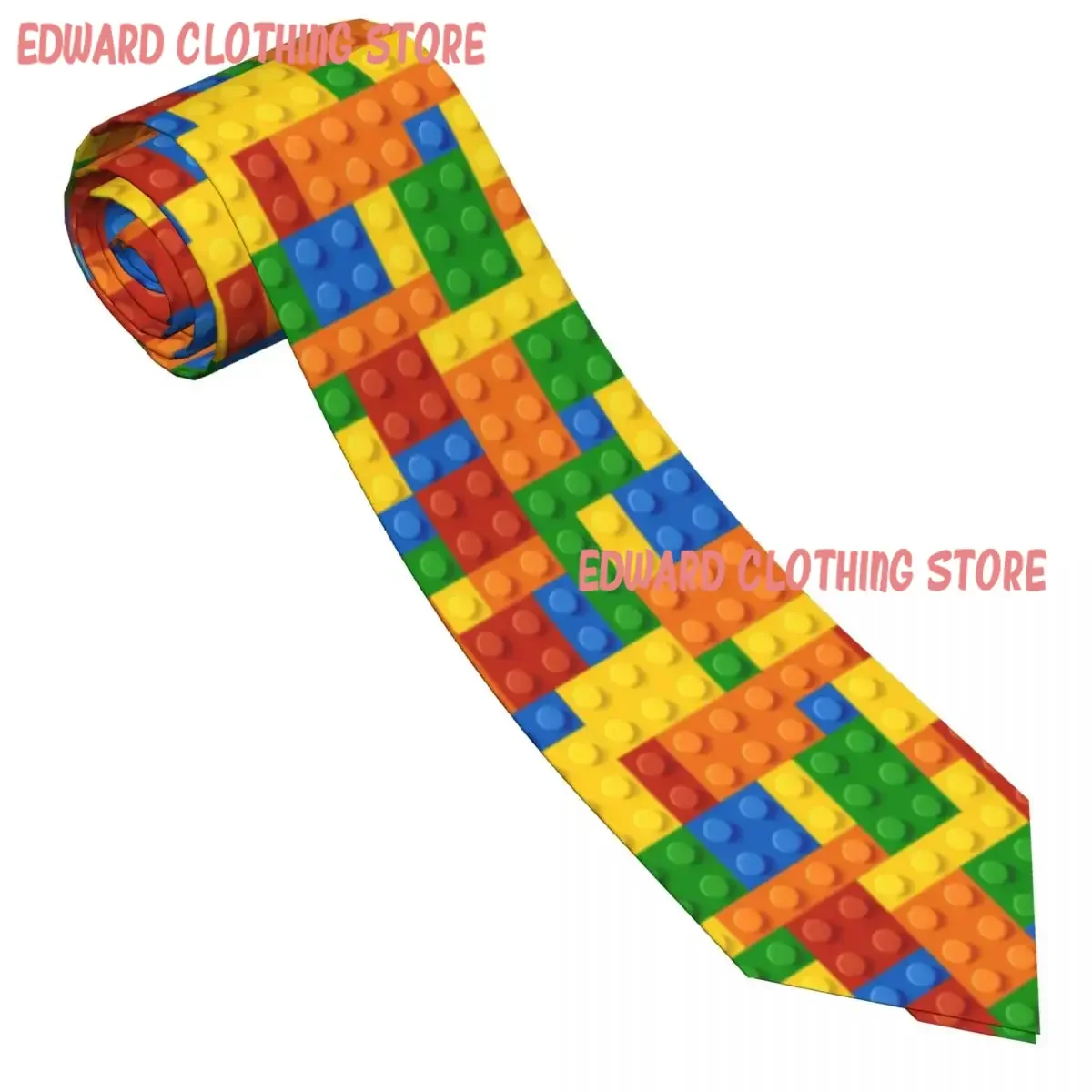 Building Blocks Printed Tie Construction Brick Wedding Party Neck Ties Retro Neck Tie For Unisex Adult Collar Tie Necktie Gift