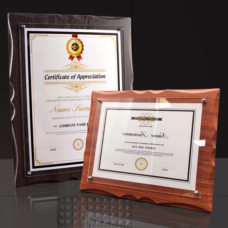 Wooden  Certificate Display Frame A4 A3 Wall Hanging Tabletop Patent Award Plaque Frame Modern Simple Style Density Board