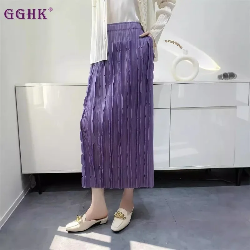 

GGHK Women Half Skirt Fall 2024 New Pleated Patches Decorative Design Comfortable Casual High Waist Female Half Skirt