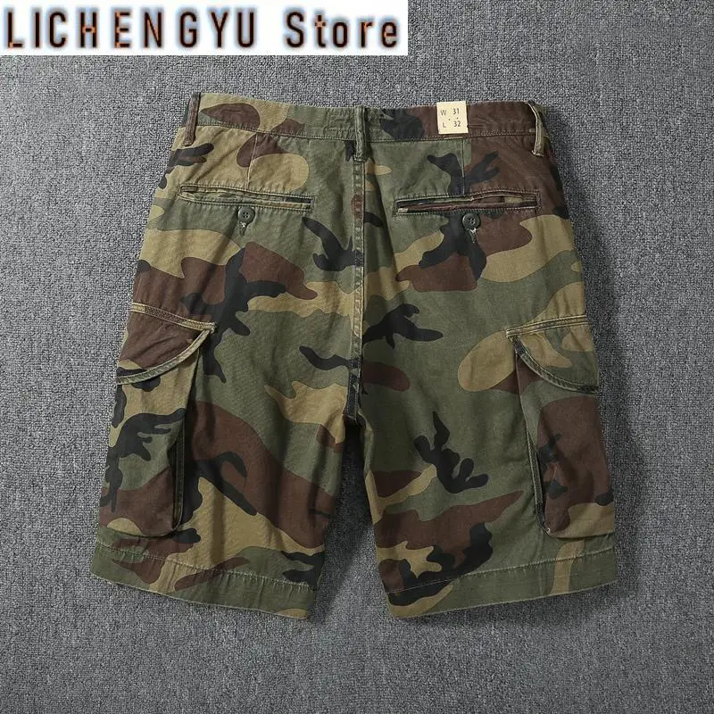 Summer American Retro Heavyweight M65 Camouflage Cargo Shorts Men's Pure Cotton Washed Loose Multi-pocket Casual 5-point Pants