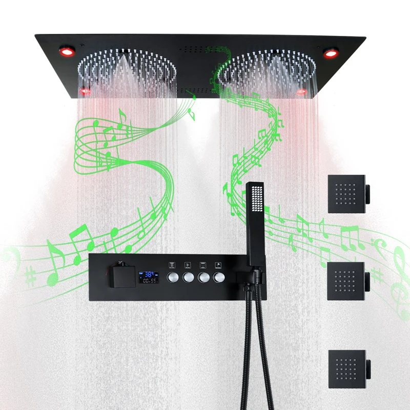Couple-Style Shower System 620*320mm LED Light Music Shower Head 4-Function Constant Temperature Mixer Double Head Rain Shower