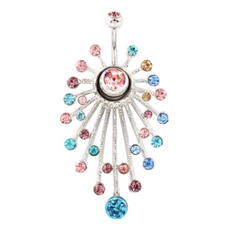 Body jewelry women Multi-color stones flower belly button ring 14G Stainless Steel navel bar body piercing fashion jewelry