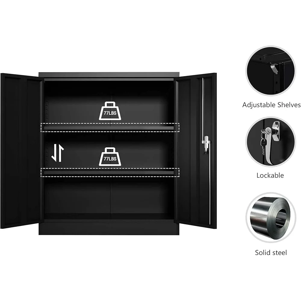 Locking Metal Cabinet Adjustable Shelves Storage Tools Office Garage Safe Heavy Duty Lockable Organizer Unit 41.6 Inch