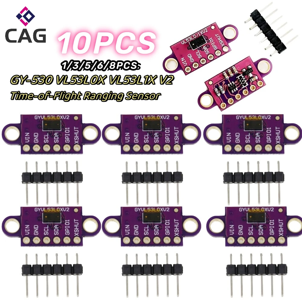 Sensor de rango láser de tiempo de vuelo VL53L0X, 1-10 piezas, 3-5V, GY-530, VL53L0X, VL53L1X, V2, Módulo de distancia láser IIC con PIN