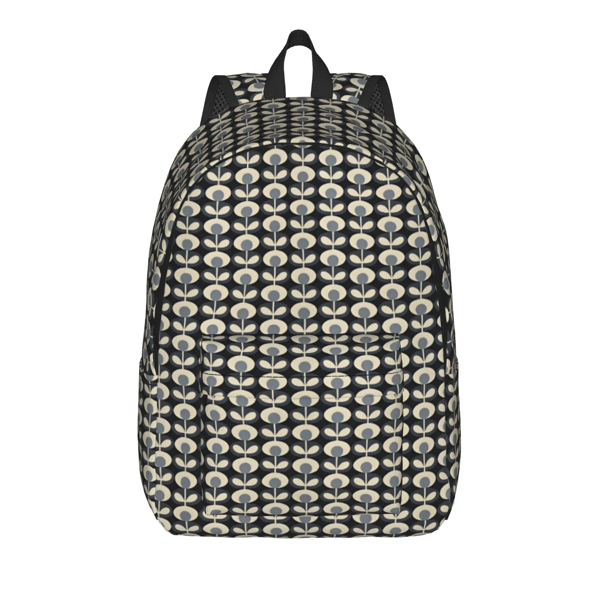 Vertical Black Background Oval Floral Stem Repeat Pattern Backpack  Travel Backpacks Unisex Designer Big School Bags Rucksack