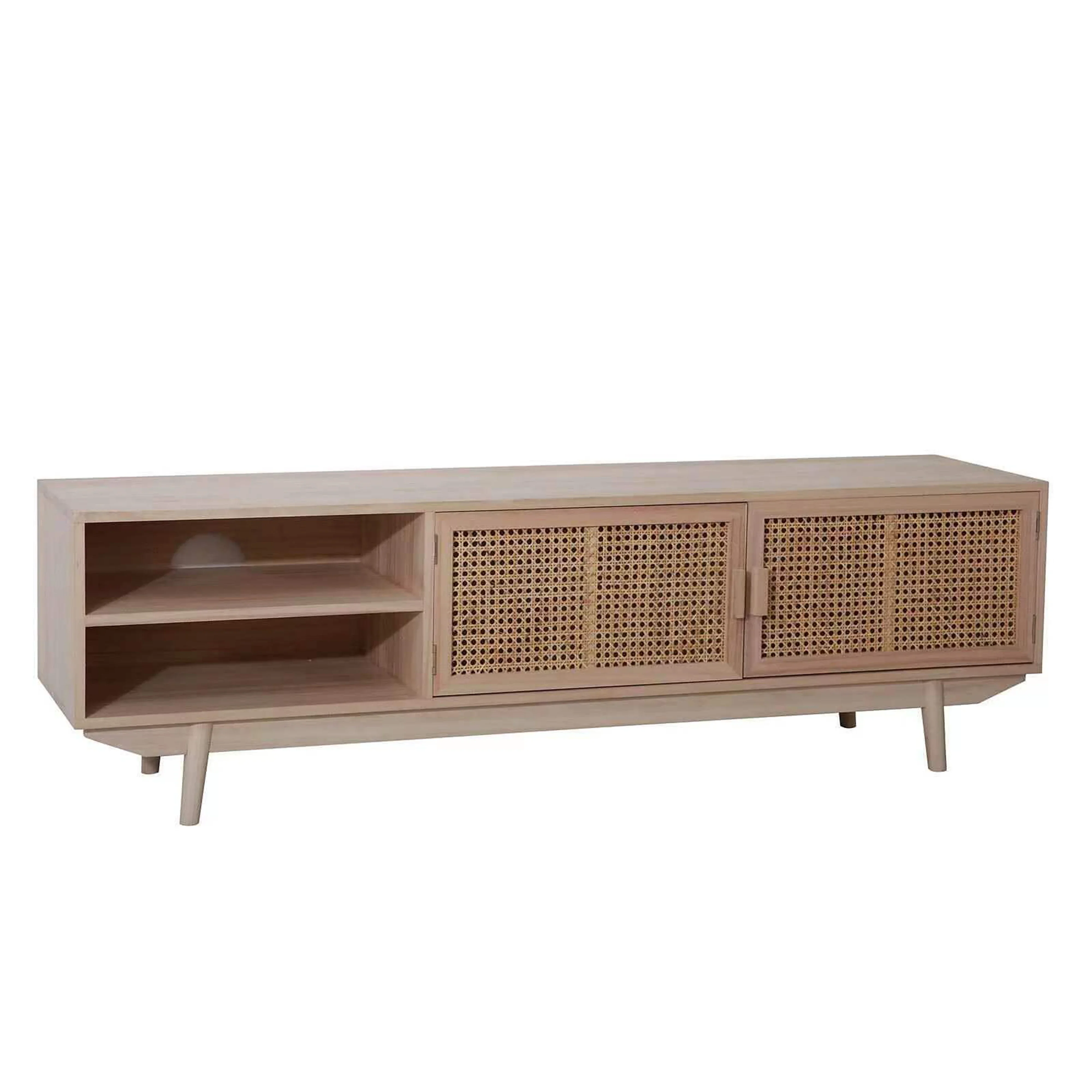 TV Stand for Living Room Wood TV Cabinet with Rattan Doors Entertainment Center with Shelf Rattan TV Console with Media Console