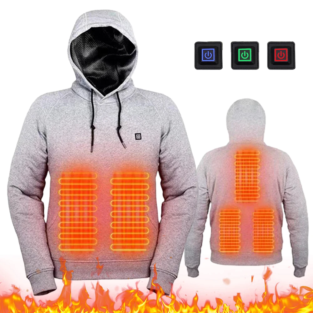 

Однотонные черные толстовки с подогревом, зимние теплые толстовки, ветрозащитные пуловеры, спортивная одежда для тренировок и отдыха, женские и мужские толстовки