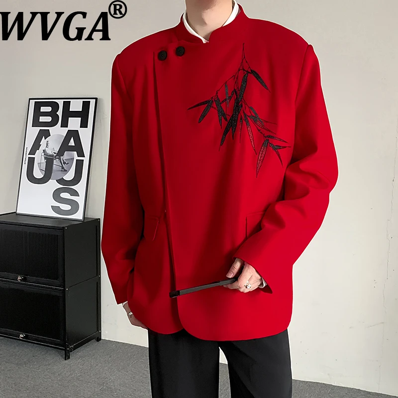 

WVGA 2026 Spring New Men Tide Stand Collar Chinese Style Trendy Blazer Niche Chic Casual Bamboo Embroidery Suit Coats Ins W19622