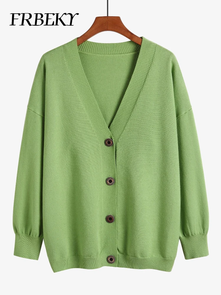 

Autumn Winter Loose Knitted Sweater Lazy Wind V-neck Jacket Began Solid Color Long-sleeved Sweater Outerwears Sweaters Jumper