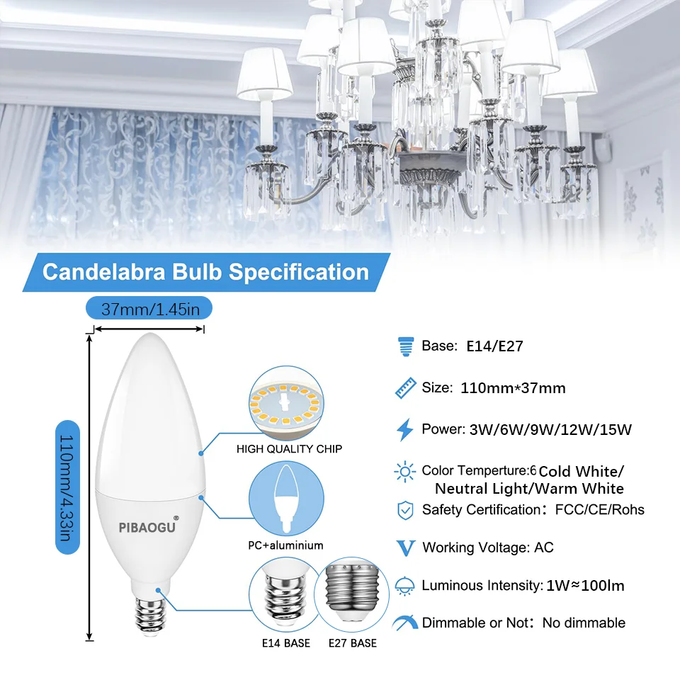 6PCS E27 E14 LED Candle Lamp Light Bulb AC85-265V Led Lights LED Chandelier Lamp For Home Office Decoration Lighting Living Room