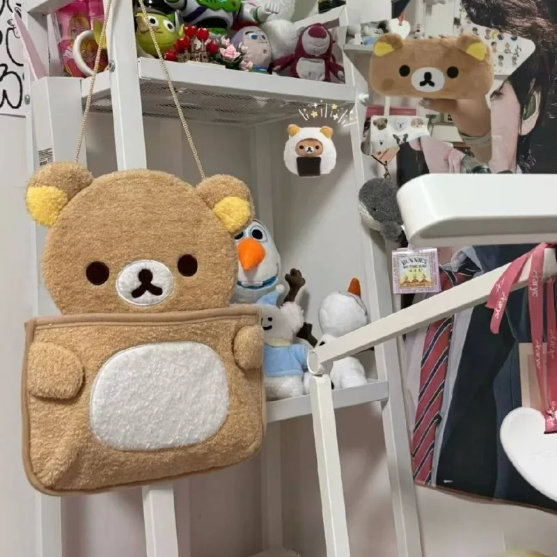 Cute Cartoon Rilakkuma Student Dormitory Plush Wall Storage Hanging Bag Anime Kawaii Girl Bedroom Decorative Decoration Gift New