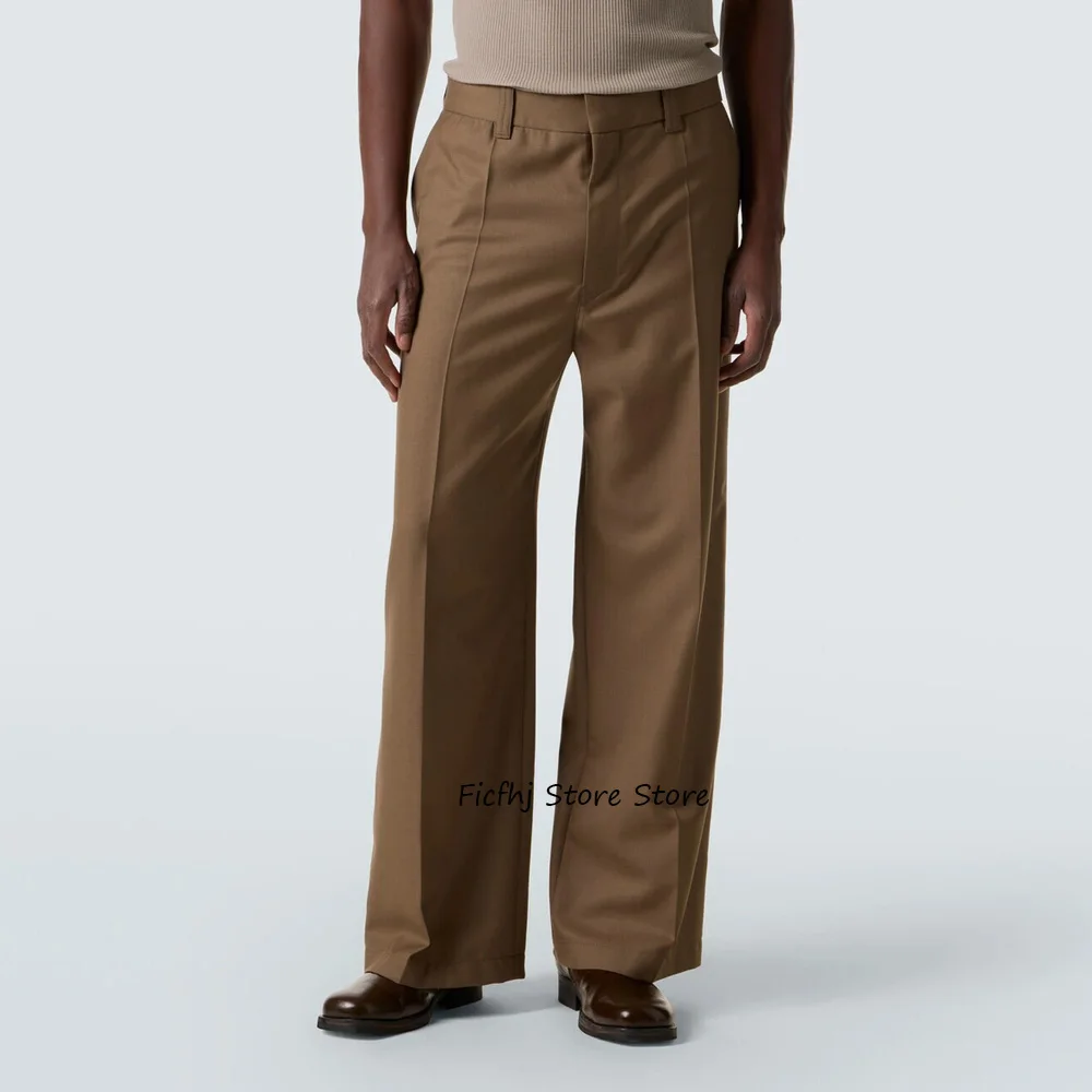 

Мужские брюки пошиття для мужчин, удобные деловые повседневные свободные прямые брюки из полиэстера с широкими штанинами, классические рабочие брюки