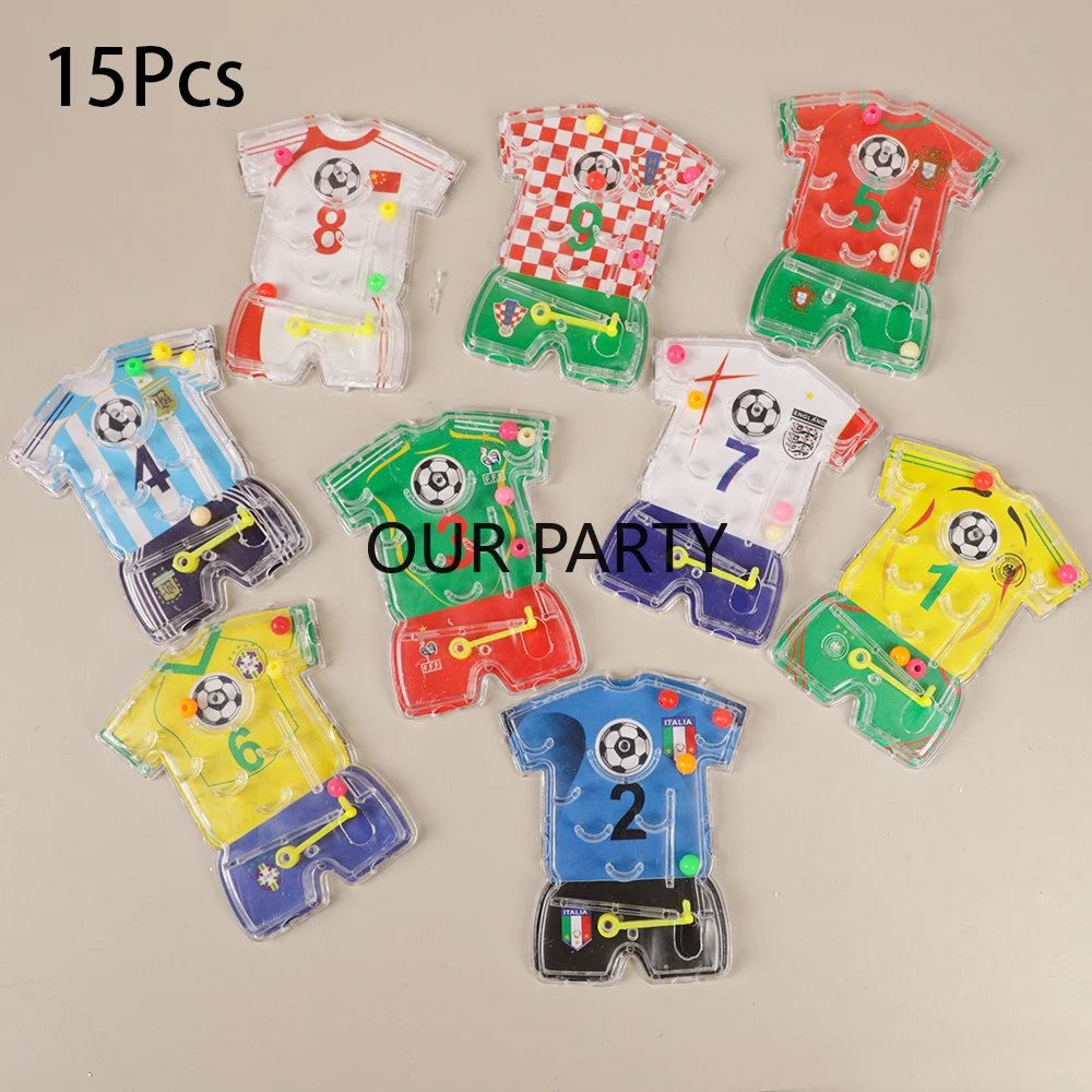 15Pcs Sports Football Theme Pinball Maze Soccer Team Uniform Puzzle Game Toys for Kids Birthday Party Favors Pinata Fillers