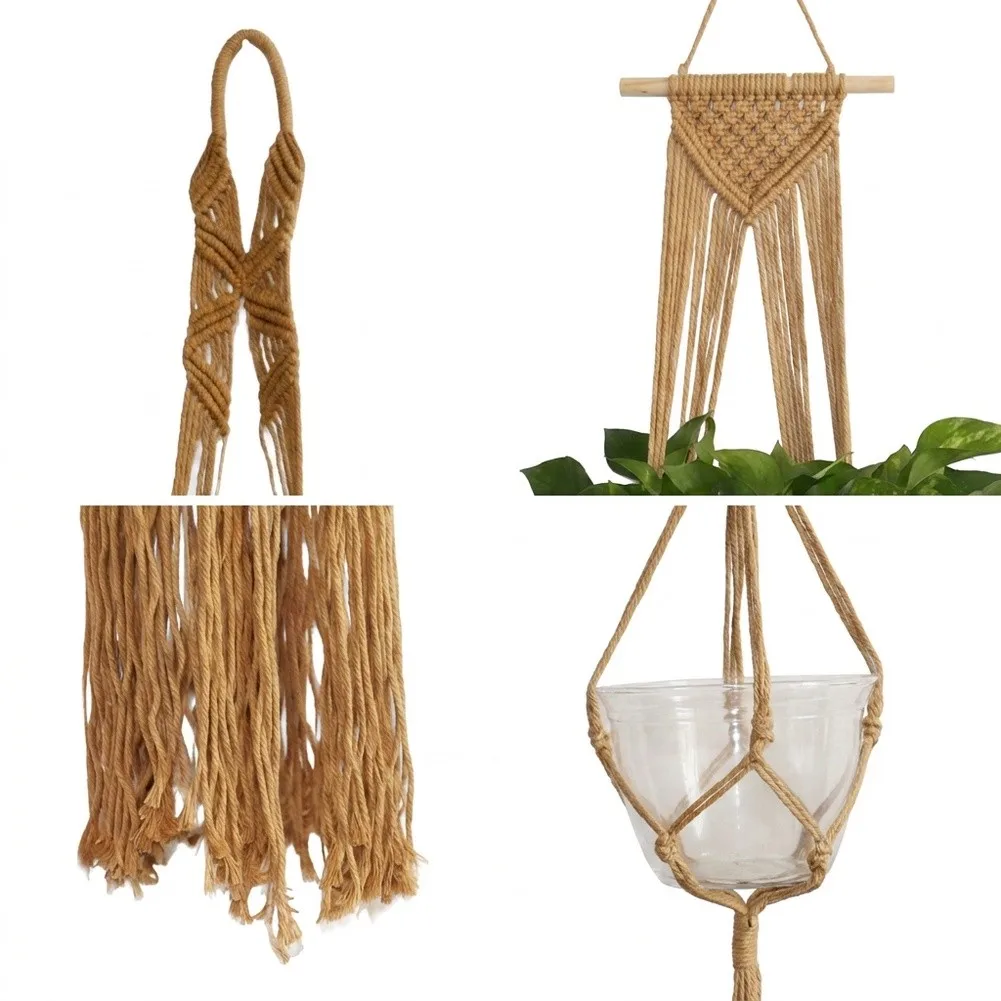 5 Piece Macrame Plant Hanger Set Hand Knitted Cotton Rope for Indoor Outdoor Plants Boho Style 27.6 to 41.3 in