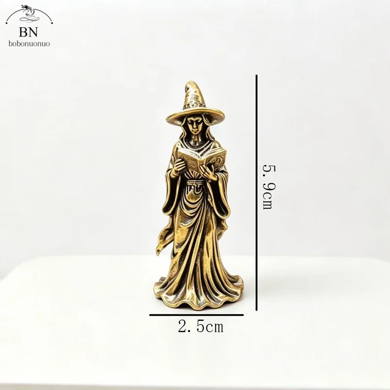 Brass Magic Witch Figurines Miniatures Desktop Ornaments Retro Metal Models Small Statue Home Decorations Crafts Accessories