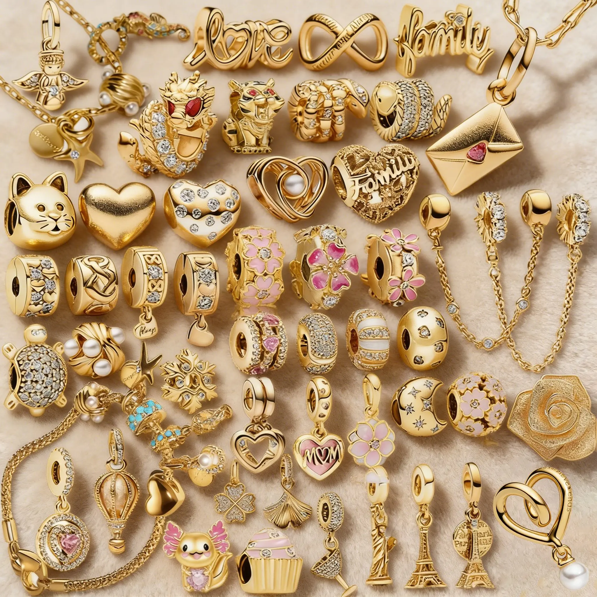 

New Sparkling Gold North Star Love Letter Infinity Knot Rose in Bloom Clip Charm Beads Fit Original Bracelet DIY Jewelry Gifts