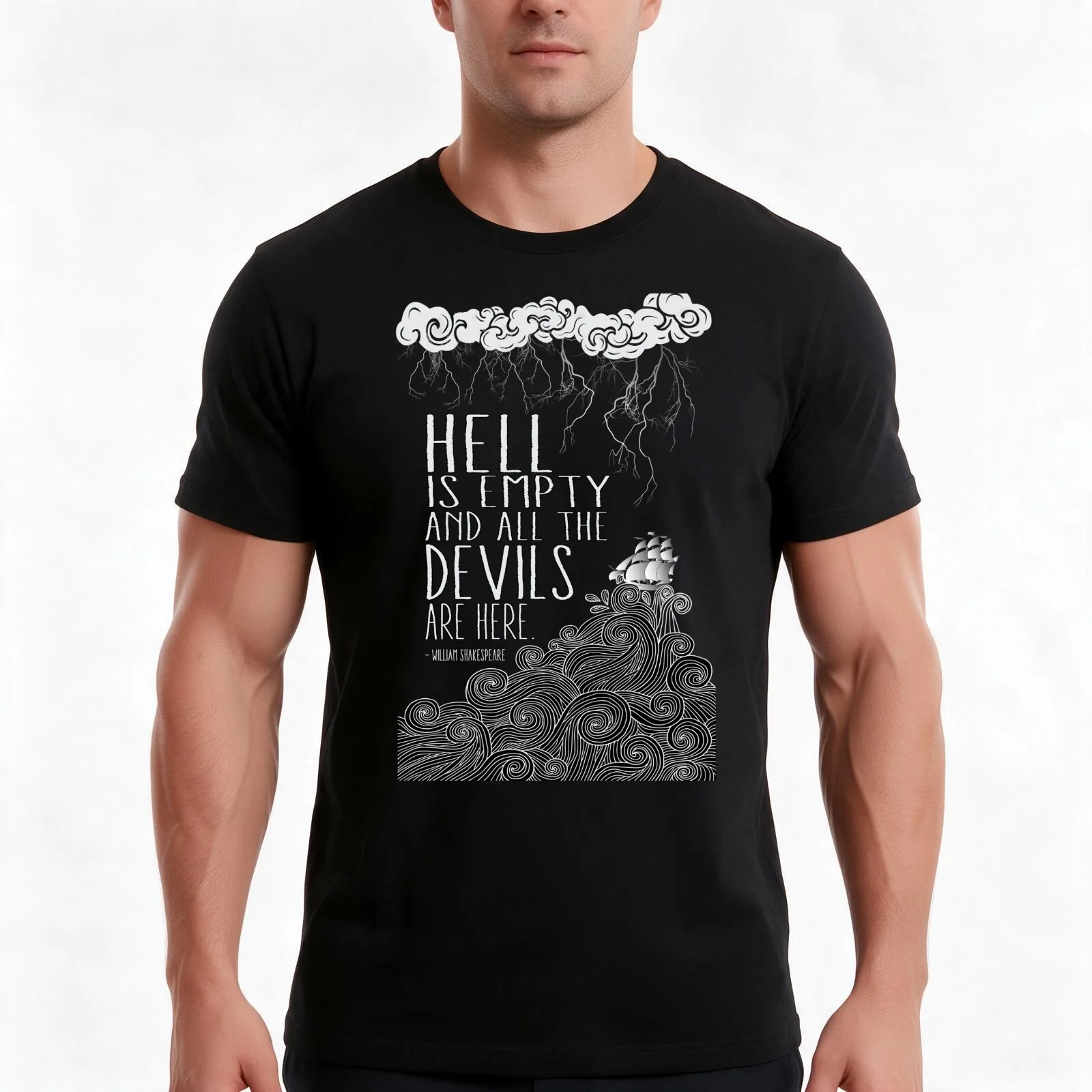 Hell is Empty T-Shirt, Summer Casual Cotton Tee, Oversized Streetwear Tops, Vintage Graphic Print, Loose Fit Short Sleeve