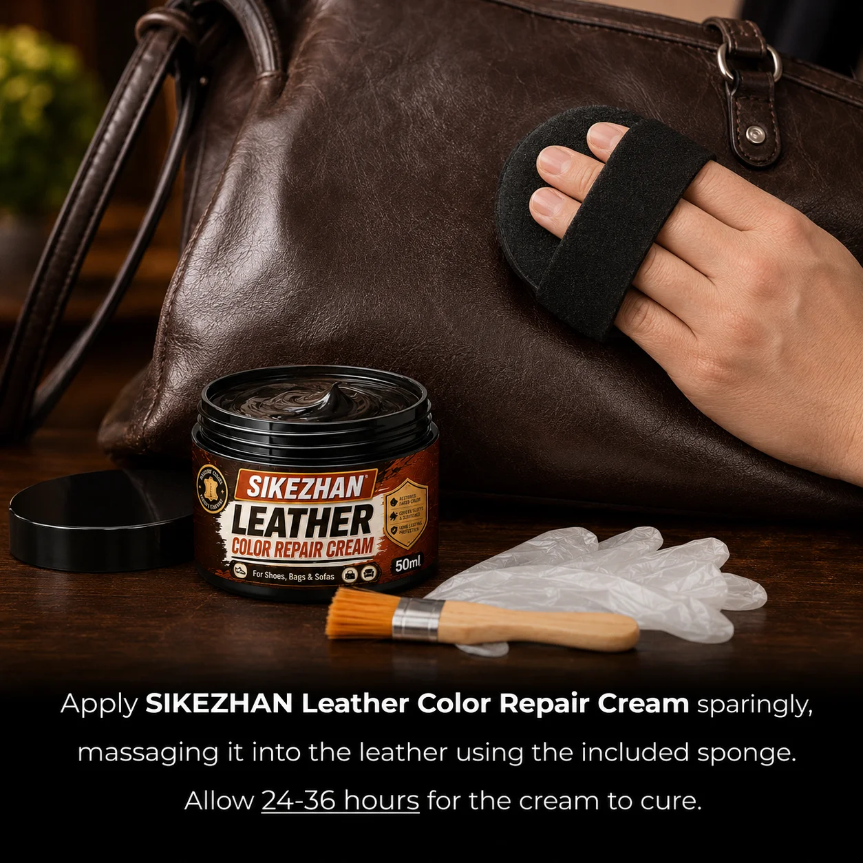 Leather Color Repair Cream for Shoes Bags Sofas, 50ml Leather Recolor Balm with Brush Sponge Gloves, 4 Colors Available view 3
