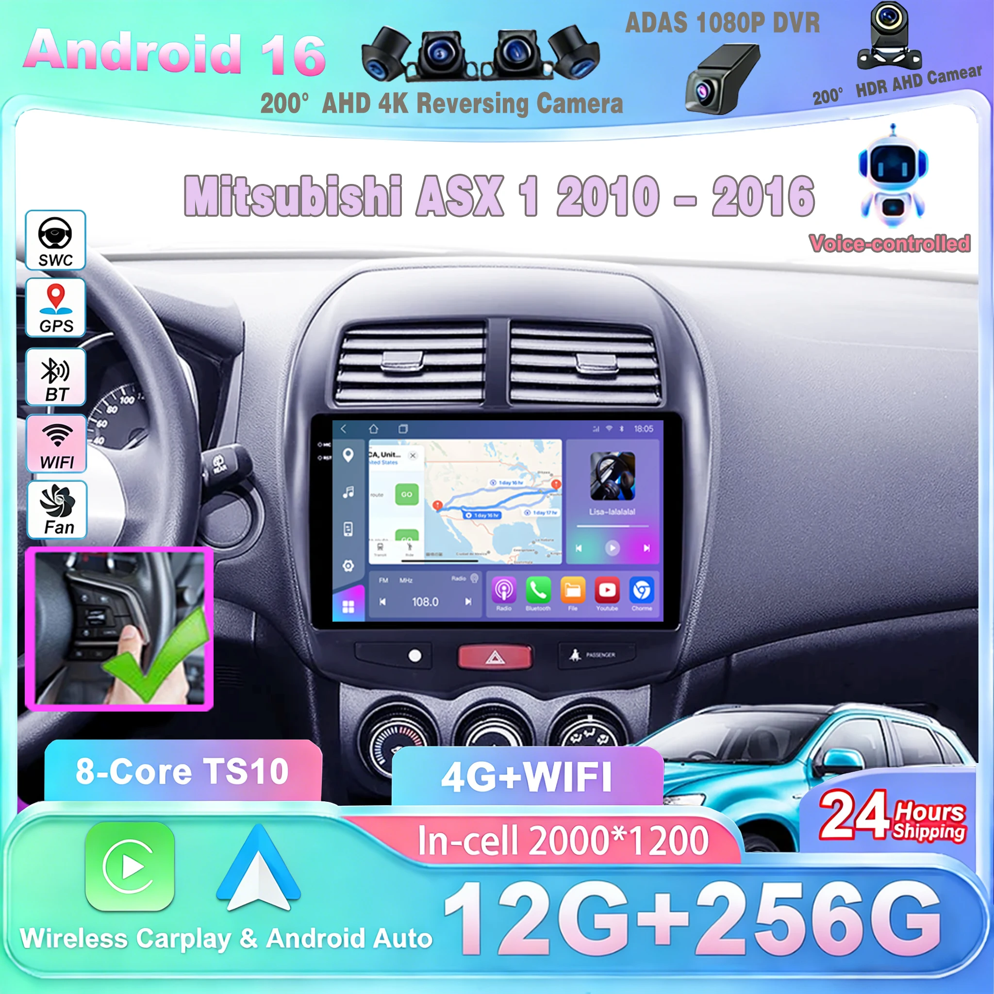 

Touch Screen Car Stereo with Wireless CarPlay Android Auto For Mitsubishi ASX 1 2010-2016 GPS Navigation Bluetooth WiFi FM Radio