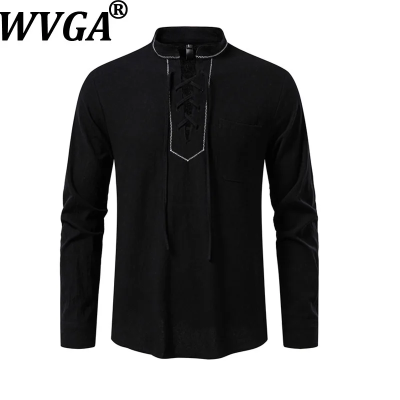 

Новинка лета: Мужская рубашка WVGA с вышивкой и завязками, модная, с длинным рукавом, в стиле Y2K, повседневная, с отложным воротником, модель W19859