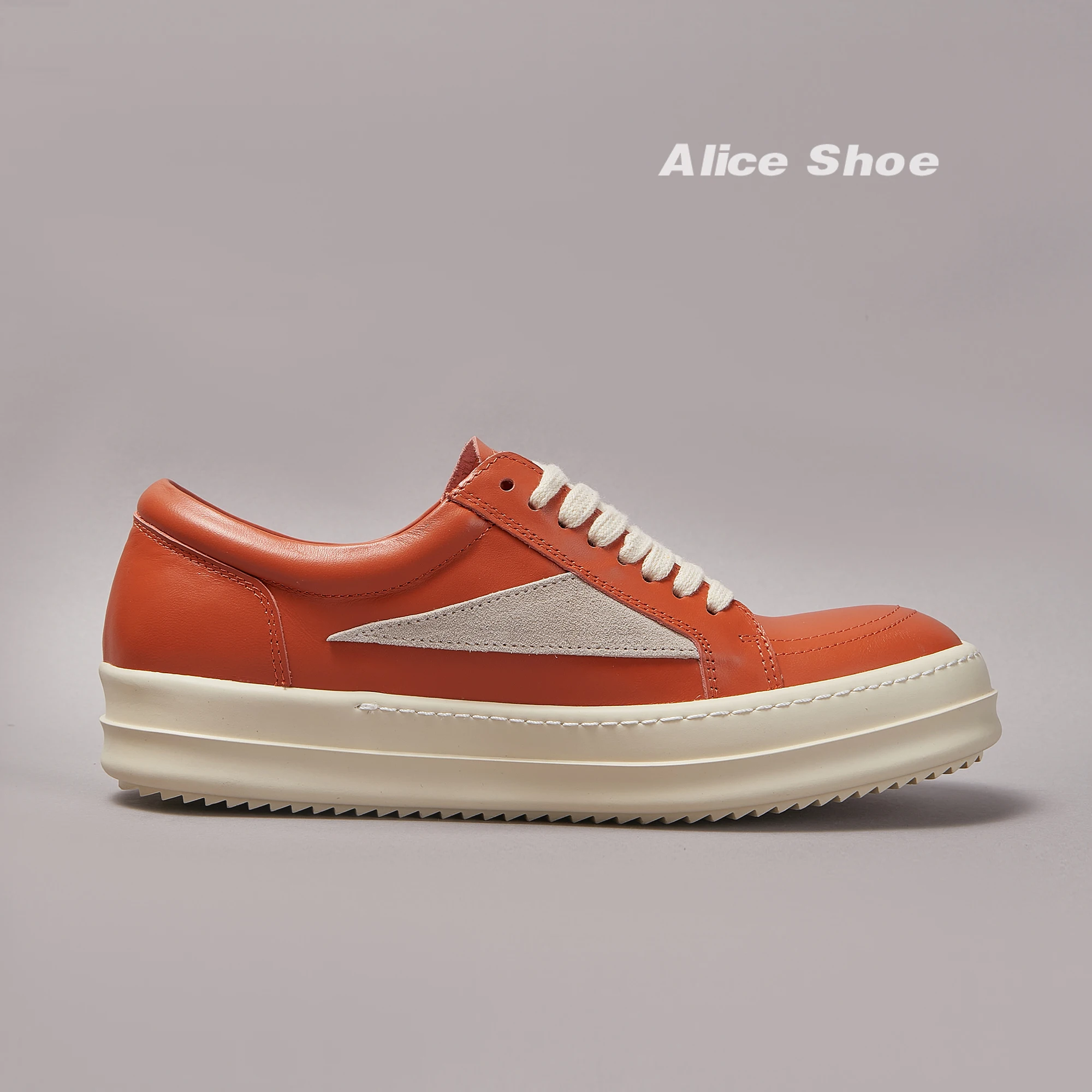 Casual Women Shoe Low Top Men Sneaker Quality Orange Cow Leather Icks Designer Luxury Quality ow-en Platform Thick-sole Shoe